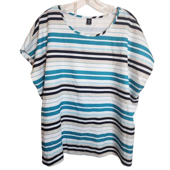 Shein Striped Blouse, 3XL, White/Beige/Aqua - Picture 1 of 6